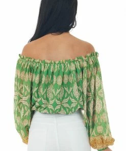 Flying Tomato Jade Printed Off Shoulder Puff Sleeve Crop Top 12 Flying Tomato Jade Printed Off Shoulder Puff Sleeve Crop Top