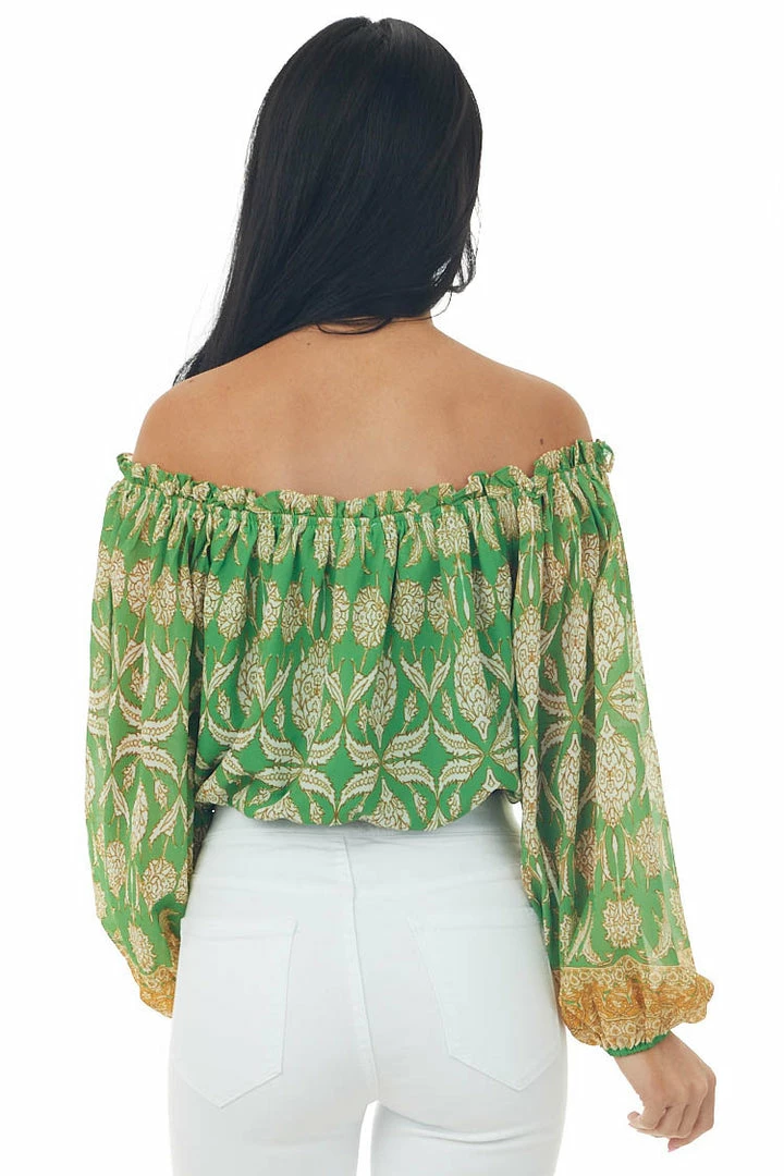 Flying Tomato Jade Printed Off Shoulder Puff Sleeve Crop Top 7 Flying Tomato Jade Printed Off Shoulder Puff Sleeve Crop Top