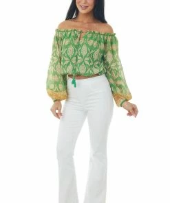 Flying Tomato Jade Printed Off Shoulder Puff Sleeve Crop Top 9 Flying Tomato Jade Printed Off Shoulder Puff Sleeve Crop Top