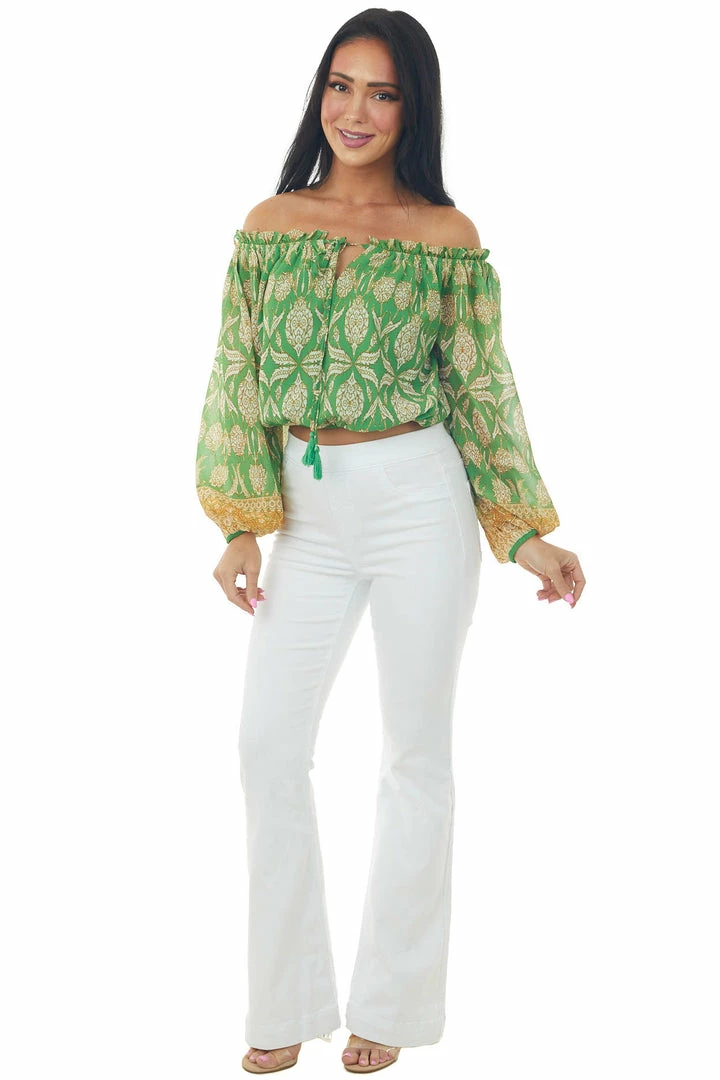 Flying Tomato Jade Printed Off Shoulder Puff Sleeve Crop Top 4 Flying Tomato Jade Printed Off Shoulder Puff Sleeve Crop Top