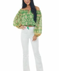 Flying Tomato Jade Printed Off Shoulder Puff Sleeve Crop Top 10 Flying Tomato Jade Printed Off Shoulder Puff Sleeve Crop Top