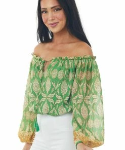 Flying Tomato Jade Printed Off Shoulder Puff Sleeve Crop Top 11 Flying Tomato Jade Printed Off Shoulder Puff Sleeve Crop Top