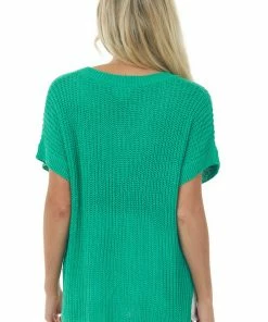 BiBi Tops Jade Short Sleeve Loose Knit Sweater With Front Pocket 12 BiBi Tops Jade Short Sleeve Loose Knit Sweater With Front Pocket