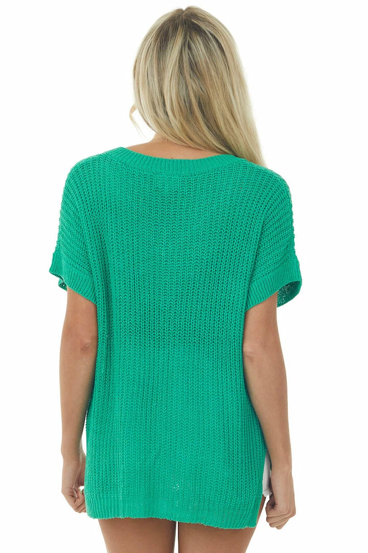 BiBi Tops Jade Short Sleeve Loose Knit Sweater With Front Pocket 7 BiBi Tops Jade Short Sleeve Loose Knit Sweater With Front Pocket