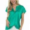 Jodifl Jade Short Sleeve Notch Neckline Satin Blouse Tops 2 Jodifl Jade Short Sleeve Notch Neckline Satin Blouse Tops