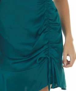 She + Sky Jade Sleeveless Cowl Neckline Short Dress