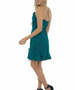 She + Sky Jade Sleeveless Cowl Neckline Short Dress