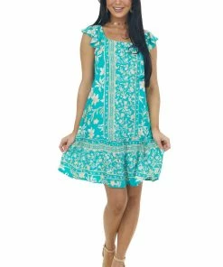 Jodifl Jungle Green Floral Cap Sleeve Short Dress Dresses 18 Jodifl Jungle Green Floral Cap Sleeve Short Dress Dresses