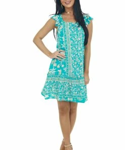 Jodifl Jungle Green Floral Cap Sleeve Short Dress Dresses 16 Jodifl Jungle Green Floral Cap Sleeve Short Dress Dresses