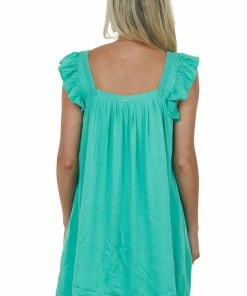 Davi & Dani Jungle Green Floral Embroidered Woven Short Dress