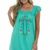 Davi & Dani Jungle Green Floral Embroidered Woven Short Dress 1 Davi & Dani Jungle Green Floral Embroidered Woven Short Dress