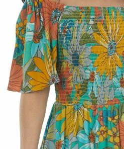 ANGIE Jungle Green Floral Print Smocked Short Dress Dresses