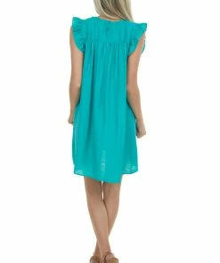 Umgee Jungle Green Smocked Yoke Woven Mini Dress Dresses