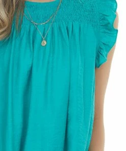 Umgee Jungle Green Smocked Yoke Woven Mini Dress Dresses