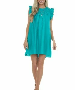 Umgee Jungle Green Smocked Yoke Woven Mini Dress Dresses