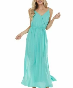 EPretty Jungle Green Surplice Maxi Dress With Side Slit Details