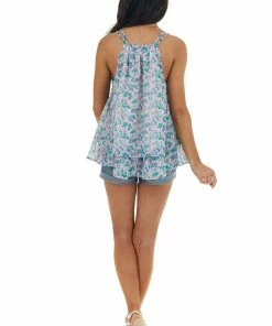 Entro Juniper Abstract Print Tiered Woven Tank Top With Dual Strap