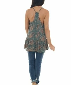 Newbury Kustom Tops Juniper Ditsy Floral Racerback Ruffle Hem Cami