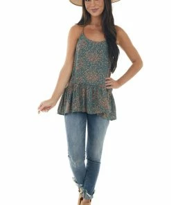 Newbury Kustom Tops Juniper Ditsy Floral Racerback Ruffle Hem Cami