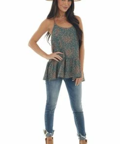 Newbury Kustom Tops Juniper Ditsy Floral Racerback Ruffle Hem Cami