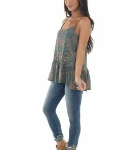 Newbury Kustom Tops Juniper Ditsy Floral Racerback Ruffle Hem Cami