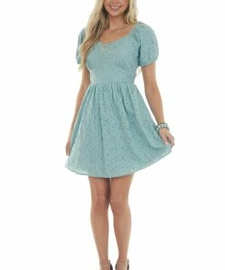 Jodifl Juniper Eyelet Lace Empire Waist Short Dress