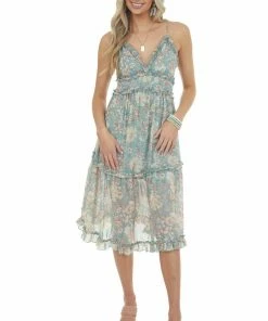 HYFVE Dresses Juniper Floral Print Frill Trim Midi Dress