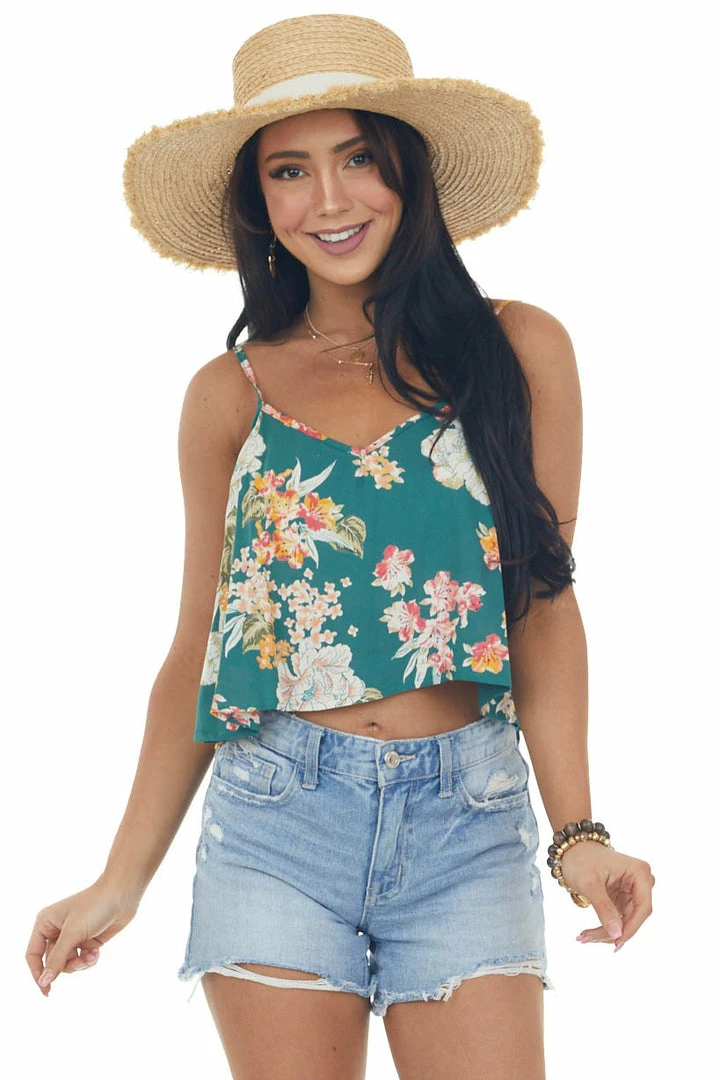 ANGIE Tops Juniper Floral Print V Neck Cropped Tank Top 3 ANGIE Tops Juniper Floral Print V Neck Cropped Tank Top