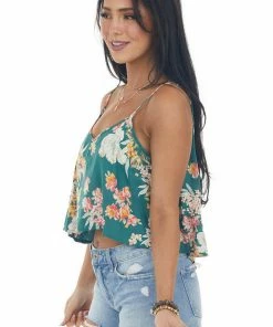 ANGIE Tops Juniper Floral Print V Neck Cropped Tank Top 11 ANGIE Tops Juniper Floral Print V Neck Cropped Tank Top