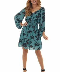 Peach Love Dresses Juniper Floral Print V Neck Mini Dress