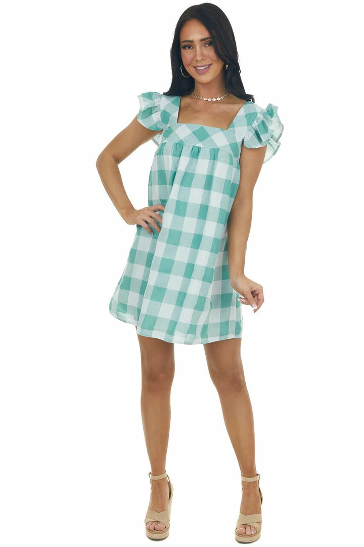 Entro Dresses Juniper Gingham Square Neck A Line Woven Dress 6 Entro Dresses Juniper Gingham Square Neck A Line Woven Dress
