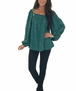 Hailey & Co Juniper Green Animal Print Embroidered Blouse