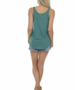 ANGIE Tops Juniper Heathered Curved Hem Knit Tank Top