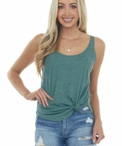 ANGIE Tops Juniper Heathered Curved Hem Knit Tank Top