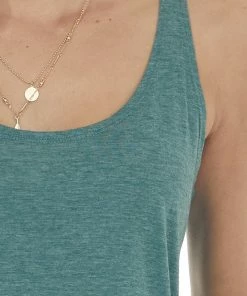 ANGIE Tops Juniper Heathered Curved Hem Knit Tank Top