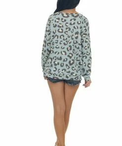 BiBi Juniper Leopard Long Sleeve Boat Neck Knit Top