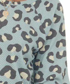 BiBi Juniper Leopard Long Sleeve Boat Neck Knit Top