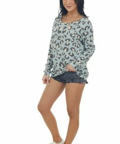 BiBi Juniper Leopard Long Sleeve Boat Neck Knit Top