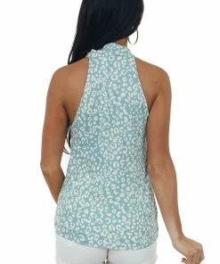 Vine & Love Juniper Leopard Print Halter Neck Tank Top Tops