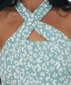 Vine & Love Juniper Leopard Print Halter Neck Tank Top Tops