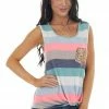 Lovely Melody Tops Juniper Multicolor Striped Sequin Pocket Top