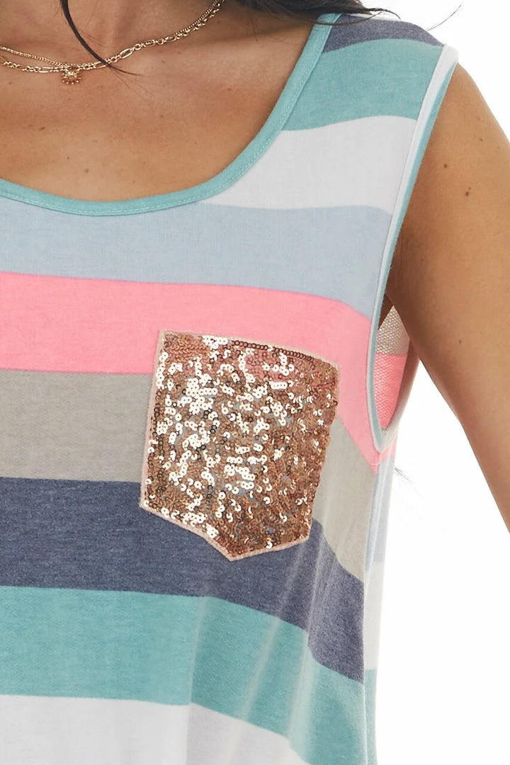 Lovely Melody Tops Juniper Multicolor Striped Sequin Pocket Top 9 Lovely Melody Tops Juniper Multicolor Striped Sequin Pocket Top