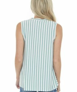 Now N Forever Tops Juniper Striped Sleeveless Chest Pocket Top