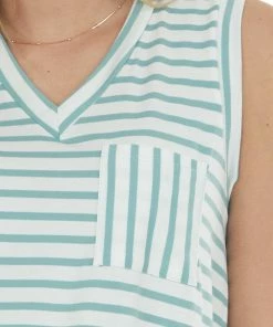 Now N Forever Tops Juniper Striped Sleeveless Chest Pocket Top
