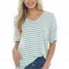 HESED Juniper Striped V Neck Half Sleeve Knit Top Tops