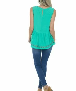 Umgee Tops Kelly Green Floral Embroidered Drop Waist Top