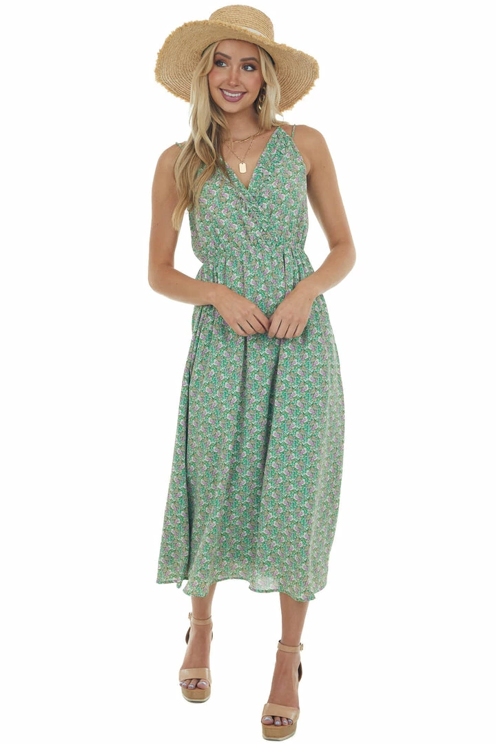 Lush Clothing Dresses Kelly Green Floral Sleeveless Midi Dress 4 Lush Clothing Dresses Kelly Green Floral Sleeveless Midi Dress