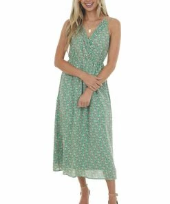 Lush Clothing Dresses Kelly Green Floral Sleeveless Midi Dress 10 Lush Clothing Dresses Kelly Green Floral Sleeveless Midi Dress