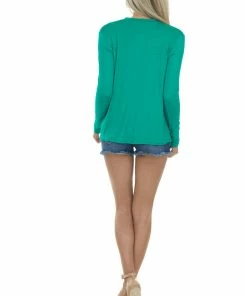 143 Story Kelly Green Long Sleeve Criss Cross Cutout Top
