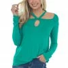 143 Story Kelly Green Long Sleeve Criss Cross Cutout Top